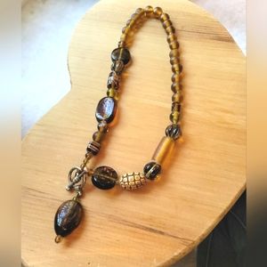Vintage Women's Amber Color Glass Beaded Necklace